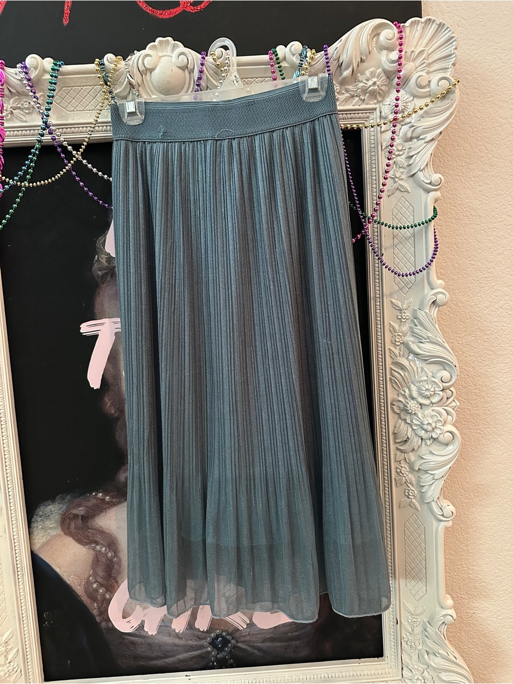 Pleated Maxi Skirt in Slate Blue - Women